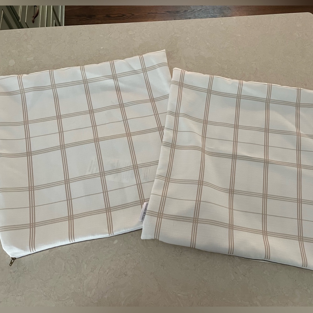 Pair of Brooke & Lou Linden Plaid Pillow Covers in Natural, size 20x20”.